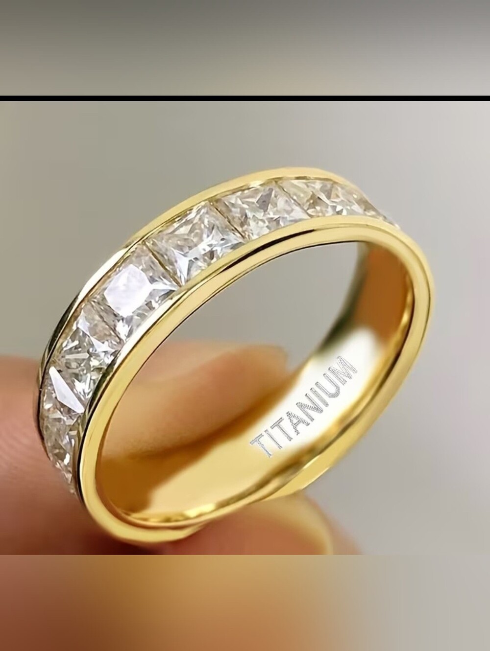 NWT PRINCESS CUT CZ Eternity Anniversary Band Yellow Gold Over TITANIUM Signed